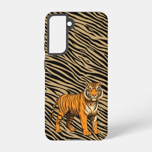 Tiger Pattern in Light Brown with Tiger Samsung Galaxy Hoesje (Achterkant)