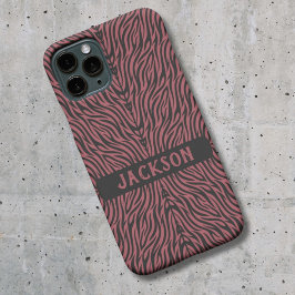 Tiger Pattern in Red and Gray with Name iPhone 16 Hoesje