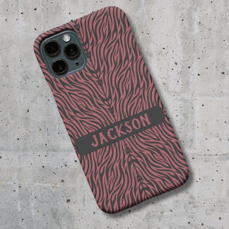 Tiger Pattern in Red and Gray with Name iPhone 16 Hoesje