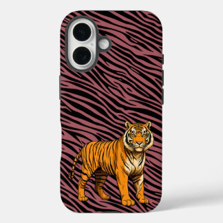 Tiger Pattern in Red with Tiger iPhone 16 Hoesje
