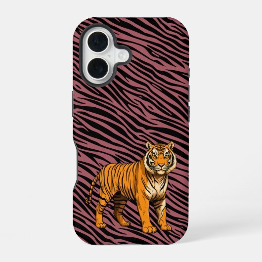 Tiger Pattern in Red with Tiger iPhone 16 Hoesje (Achterkant)
