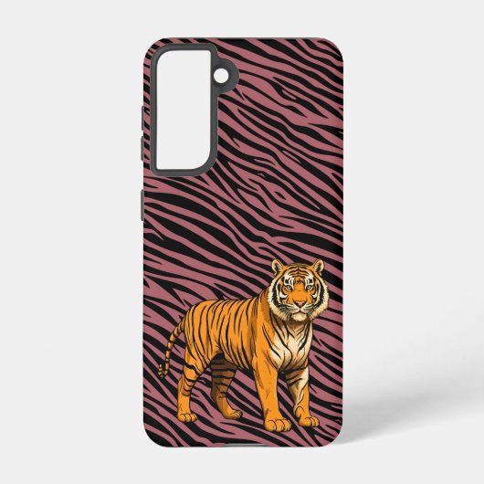 Tiger Pattern in Red with Tiger Samsung Galaxy Hoesje (Achterkant)