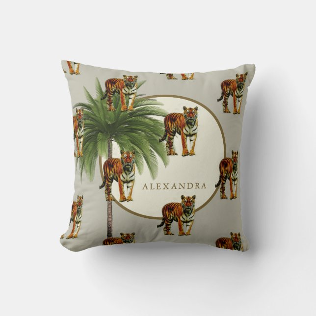 Tiger Pattern Palm Tree Leopard Print Personal Kussen (Voorkant)