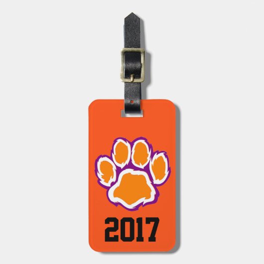 Tiger Paw Print Bagagelabel met tekst op de rug (Voorkant verticaal)