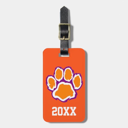 Tiger Paw Print Bagagelabel met tekst op de rug (Voorkant verticaal)