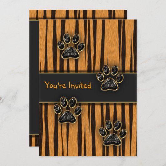 Tiger Paw verjaardagsfeestje voor kinderen Kaart (Voorkant / Achterkant)