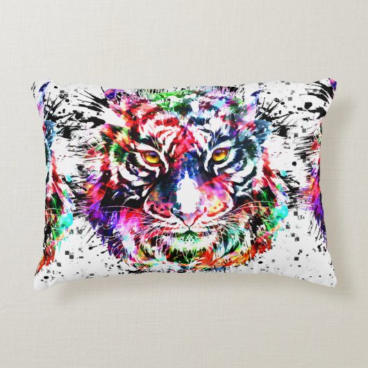 Tiger Pillow | Kleurrijke tekening | Abstracte kun Accent Kussen (Voorkant)