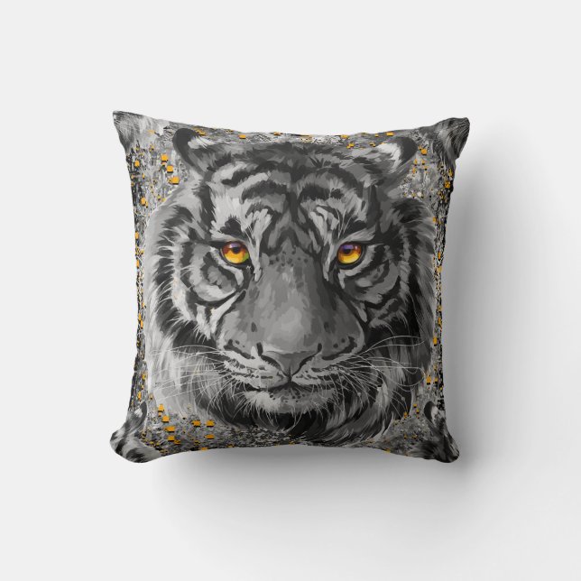 Tiger Pillow | Kleurrijke tijgertekening Kussen (Voorkant)