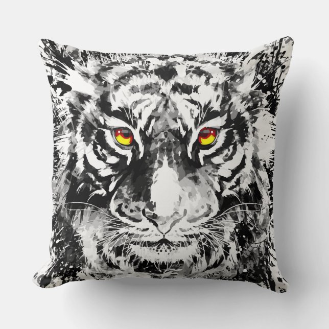 Tiger Pillow | Tijgertekening | Zwart-wit Kussen (Voorkant)