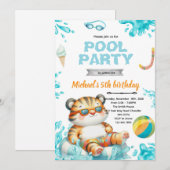Tiger Pool Party Birthday Invitation Kaart (Voorkant / Achterkant)