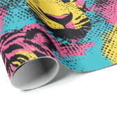Tiger Pop Art Pattern in roze, geel en blauw Cadeaupapier (Rol Hoek)