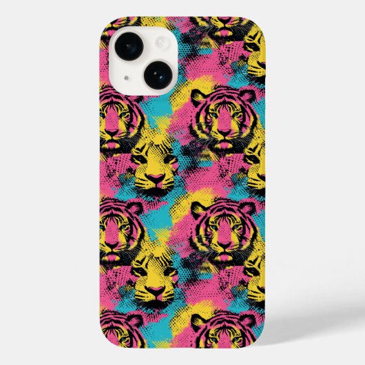 Tiger Pop Art Pattern in roze, geel en blauw Case-Mate iPhone Case (Achterkant)