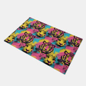 Tiger Pop Art Pattern in roze, geel en blauw Deurmat (Schuin)