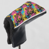 Tiger Pop Art Pattern in roze, geel en blauw Golfheadcover (3/4 voorkant)