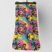 Tiger Pop Art Pattern in roze, geel en blauw Golfheadcover (Draai 90)