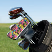 Tiger Pop Art Pattern in roze, geel en blauw Golfheadcover (Insitu)