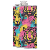 Tiger Pop Art Pattern in roze, geel en blauw Heupfles (Links)