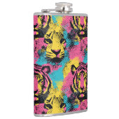 Tiger Pop Art Pattern in roze, geel en blauw Heupfles (Rechts)