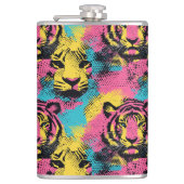 Tiger Pop Art Pattern in roze, geel en blauw Heupfles (Voorkant)