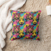 Tiger Pop Art Pattern in roze, geel en blauw Kussen (Deken)