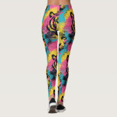 Tiger Pop Art Pattern in roze, geel en blauw Leggings (Achterkant)