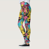 Tiger Pop Art Pattern in roze, geel en blauw Leggings (Links)