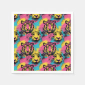 Tiger Pop Art Pattern in roze, geel en blauw Servet (Voorkant)