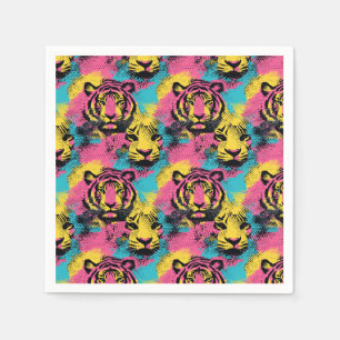 Tiger Pop Art Pattern in roze, geel en blauw Servet