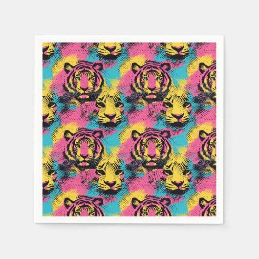 Tiger Pop Art Pattern in roze, geel en blauw Servet (Voorkant)