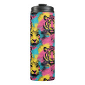 Tiger Pop Art Pattern in roze, geel en blauw Thermosbeker (Voorkant)