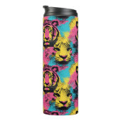 Tiger Pop Art Pattern in roze, geel en blauw Thermosbeker (Geroteerd rechts)