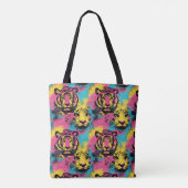Tiger Pop Art Pattern in roze, geel en blauw Tote Bag (Achterkant)