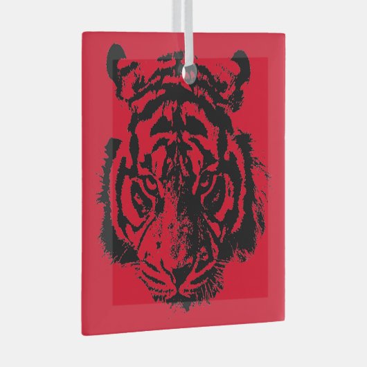 Tiger Pop Art Red Blue Black Glas Ornament (Voorkant Rechts)