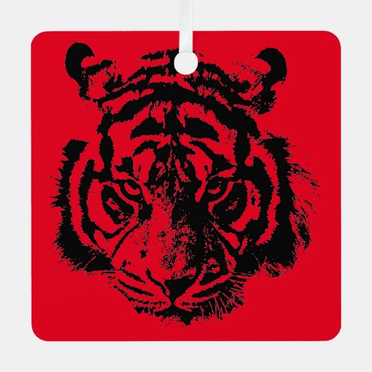 Tiger Pop Art Red Blue Black Metalen Ornament (Voorkant)