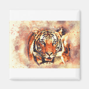 Tiger Portrait Art Abstracte Waterverf Vintage Magneet