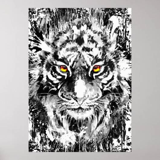 Tiger Poster Art | Tijgertekening | Zwart-wit (Voorkant)