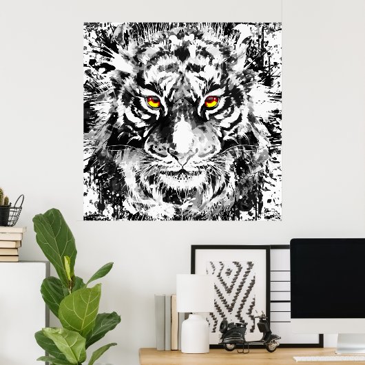 Tiger Poster Art | Tijgertekening | Zwart-wit (Thuiskantoor)