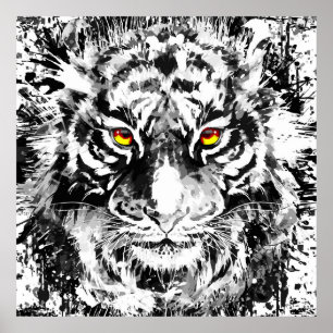 Tiger Poster Art   Tijgertekening   Zwart-wit