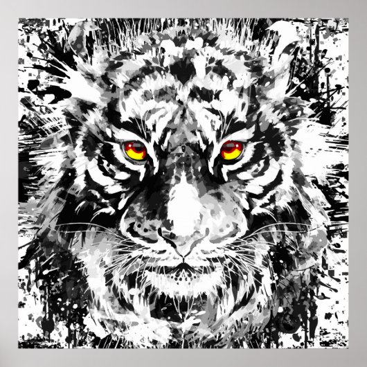 Tiger Poster Art | Tijgertekening | Zwart-wit (Voorkant)