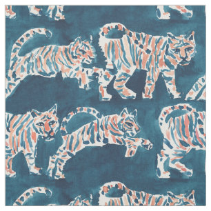 TIGER POUNCE Boho Chic Safari Waterverf Patroon Stof