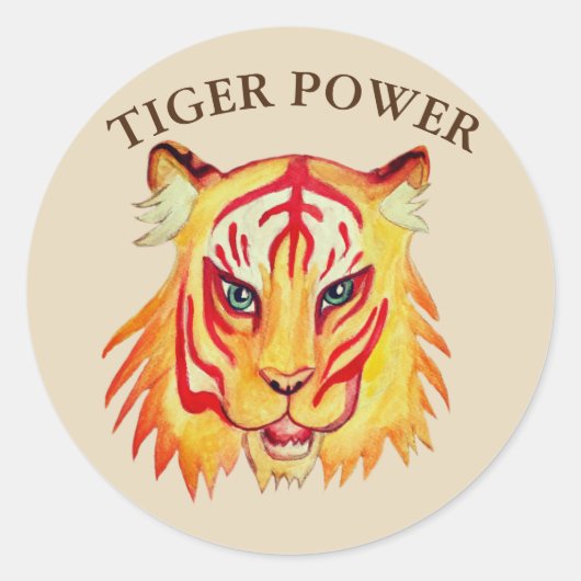 Tiger Power Classic Ronde Sticker (Voorkant)