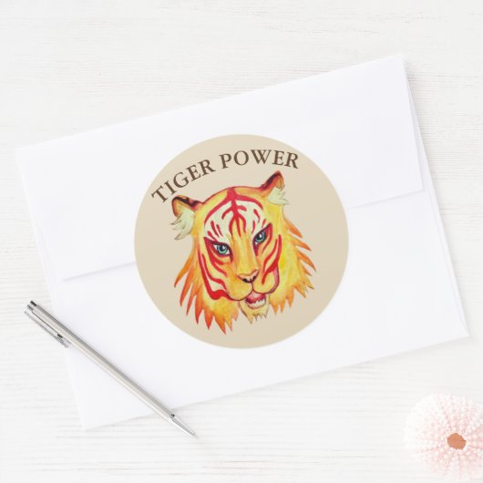 Tiger Power Classic Ronde Sticker (Envelop)