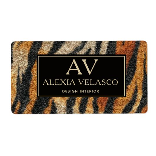 Tiger Print Elegant Wildlife Luxury Etiket (Voorkant)