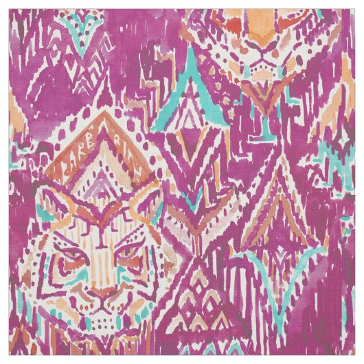 Tiger Prowess Tribal Waterverf Fuchsia Stof (Swatch)