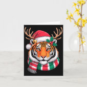 Tiger Reindeer Christmas Santa Hat Tiger Xmas  Kaart (Gele Bloem)