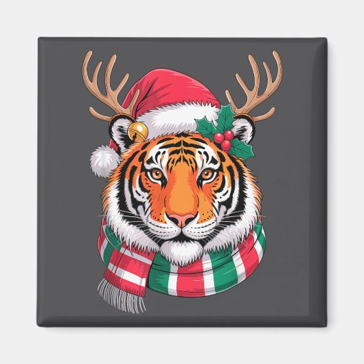 Tiger Reindeer Christmas Santa Hat Tiger Xmas  Magneet (Voorkant)