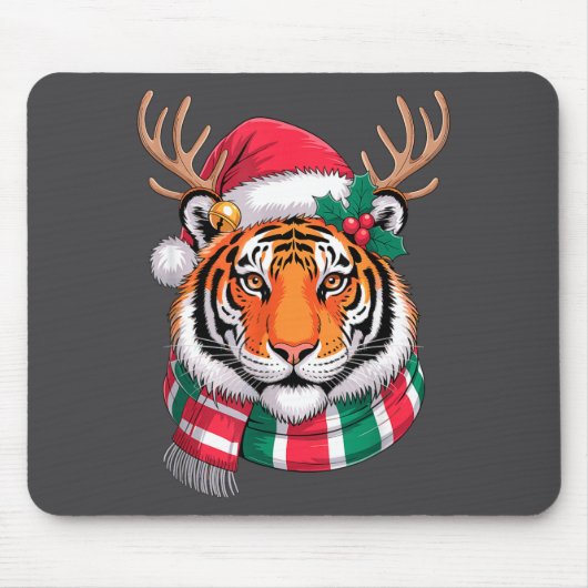 Tiger Reindeer Christmas Santa Hat Tiger Xmas  Muismat (Voorkant)