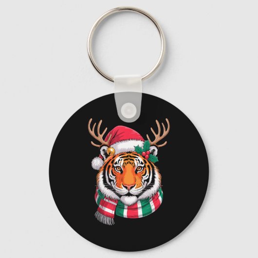 Tiger Reindeer Christmas Santa Hat Tiger Xmas  Sleutelhanger (Voorkant)