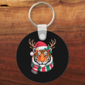 Tiger Reindeer Christmas Santa Hat Tiger Xmas  Sleutelhanger (Voorkant)
