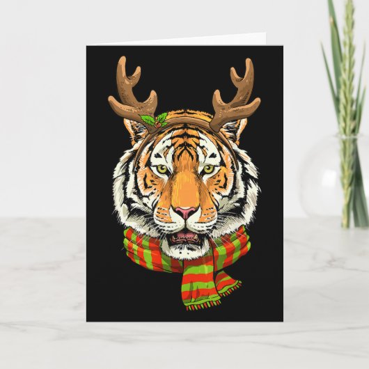 Tiger Reindeer Christmas Shirt Animal With Antlers Kaart (Voorkant)